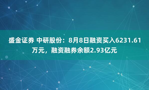 盛金证券 中研股份：8月8日融资买入6231.61万元，融资融券余额2.93亿元