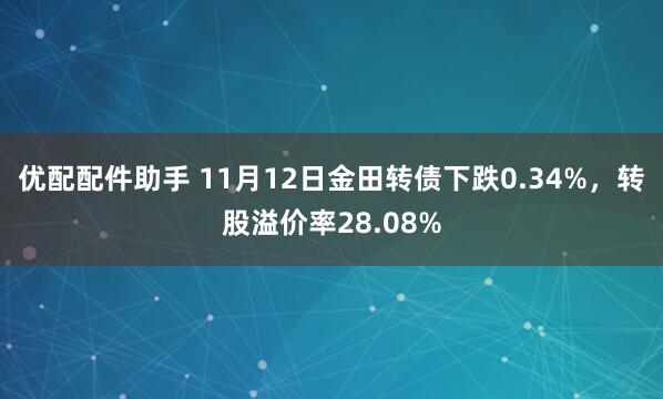 优配配件助手 11月12日金田转债下跌0.34%，转股溢价率28.08%