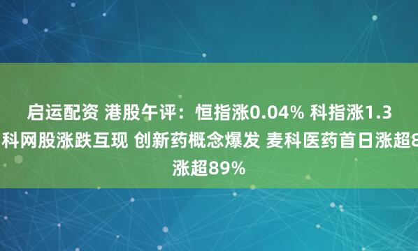 启运配资 港股午评：恒指涨0.04% 科指涨1.34% 科网股涨跌互现 创新药概念爆发 麦科医药首日涨超89%